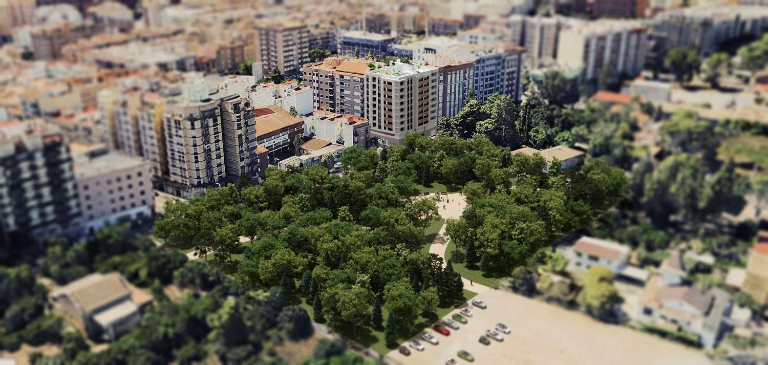 Vista parque zona verde Edificio Vía Park 25 Castellón Vivienda obra nueva